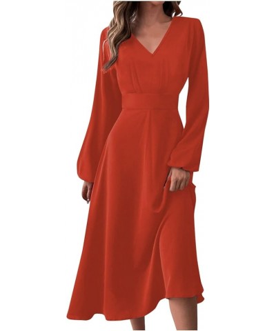 Womens Fall Dresses Solid Long Sleeve V Neck Wedding Guest Dress Casual Elegant Cocktail Party Dress 01-saffron $10.28 Dresses