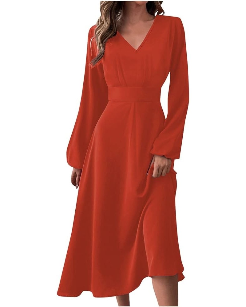 Womens Fall Dresses Solid Long Sleeve V Neck Wedding Guest Dress Casual Elegant Cocktail Party Dress 01-saffron $10.28 Dresses