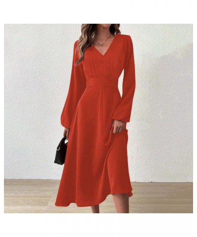 Womens Fall Dresses Solid Long Sleeve V Neck Wedding Guest Dress Casual Elegant Cocktail Party Dress 01-saffron $10.28 Dresses