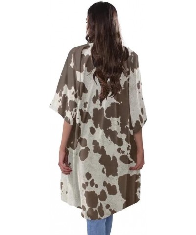 Women Summer Cardigan Casual Open Front Half Sleeve Loose Cover Ups Tops Kimono Plus Size Brown Cow Pattern $17.66 Swimsuits