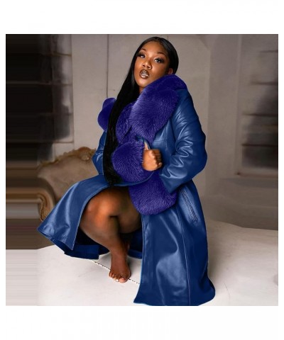 Leather Coats for Women PU Faux Fur Collar Button Down Winter Warm Thick Jackets Outerwear Plus Size Blue $38.68 Coats