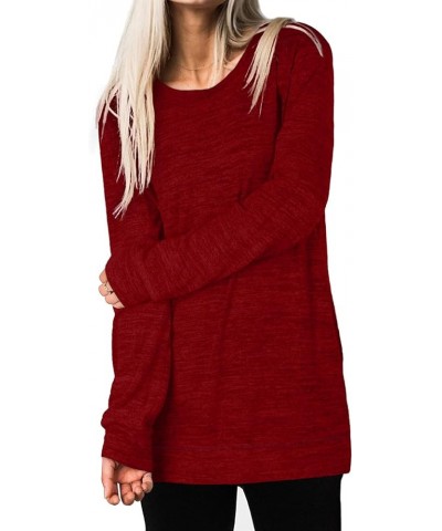 Women Long Sleeve Shirts Basic Tops Tunic Pockets Solid Color Sweatshirt Khaki S 118-red $18.69 Tops