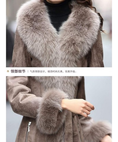 Women Genuine Rabbit Leather Long Coat with Fox Fur Collar with Rabbit Fur Lining with Fox Fur Cuffs Black $103.36 Coats