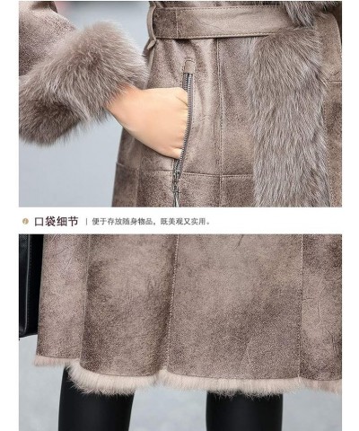 Women Genuine Rabbit Leather Long Coat with Fox Fur Collar with Rabbit Fur Lining with Fox Fur Cuffs Black $103.36 Coats