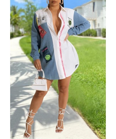 Women's Sexy Floral Blouses Loose Long Sleeve Button Down Tops Collar Shirts Dress A-white $14.24 Blouses