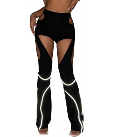 Women's Sexy Glowing Cut Out Flare Leg Pants Low Waist Solid Pants Bottom Black $19.46 Pants