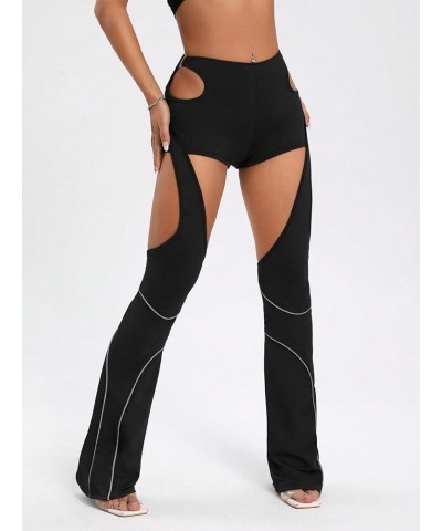 Women's Sexy Glowing Cut Out Flare Leg Pants Low Waist Solid Pants Bottom Black $19.46 Pants