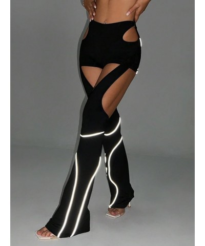 Women's Sexy Glowing Cut Out Flare Leg Pants Low Waist Solid Pants Bottom Black $19.46 Pants