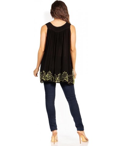 Batik Embroidered V-Neck Sleeveless Blouse Black $11.34 Blouses