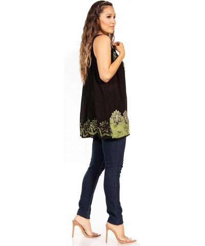 Batik Embroidered V-Neck Sleeveless Blouse Black $11.34 Blouses