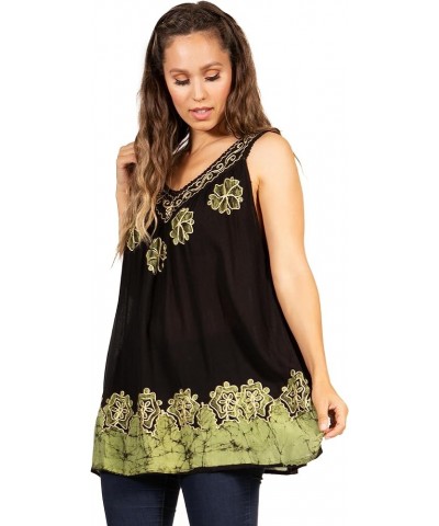 Batik Embroidered V-Neck Sleeveless Blouse Black $11.34 Blouses