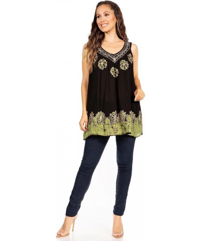 Batik Embroidered V-Neck Sleeveless Blouse Black $11.34 Blouses