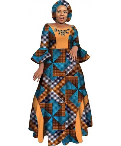 Womens African Party Maxi Dress Double Layered Bell Sleeve Long Dress & Headwrap Cl2 $36.80 Dresses