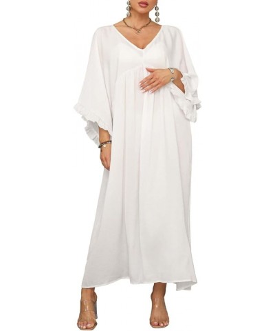 Kaftan Dresses for Women Caftans Maxi House Dress with Ruffle Sleeves C-white $17.39 Swimsuits