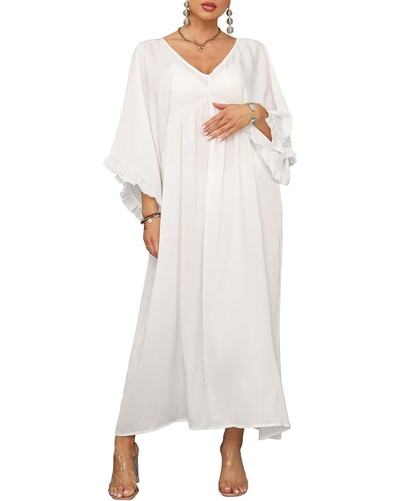 Kaftan Dresses for Women Caftans Maxi House Dress with Ruffle Sleeves C-white $17.39 Swimsuits