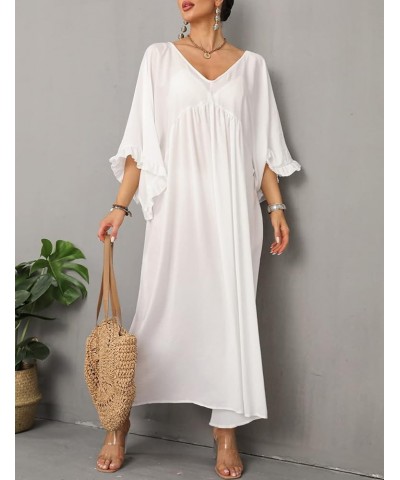 Kaftan Dresses for Women Caftans Maxi House Dress with Ruffle Sleeves C-white $17.39 Swimsuits