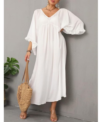 Kaftan Dresses for Women Caftans Maxi House Dress with Ruffle Sleeves C-white $17.39 Swimsuits