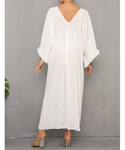 Kaftan Dresses for Women Caftans Maxi House Dress with Ruffle Sleeves C-white $17.39 Swimsuits