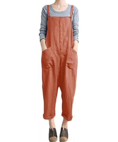 Women's Baggy Plus Size Overalls Jumpsuits Wide Leg Harem Pants Casual Rompers Kn-brick Red $14.00 Overalls