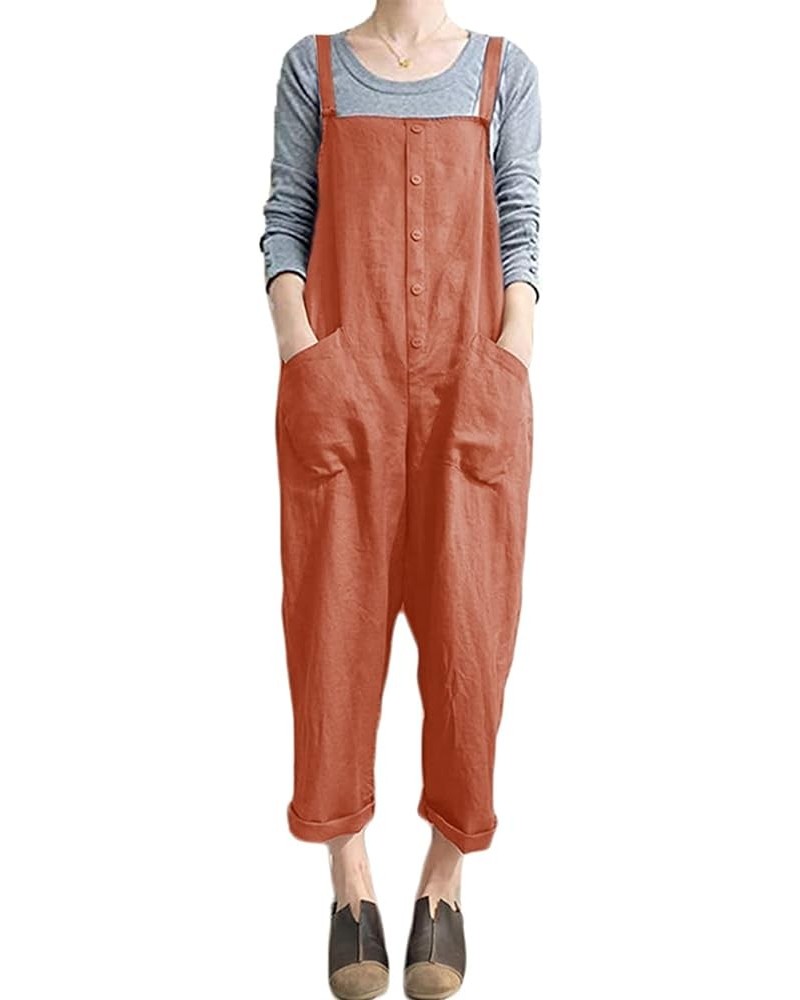 Women's Baggy Plus Size Overalls Jumpsuits Wide Leg Harem Pants Casual Rompers Kn-brick Red $14.00 Overalls