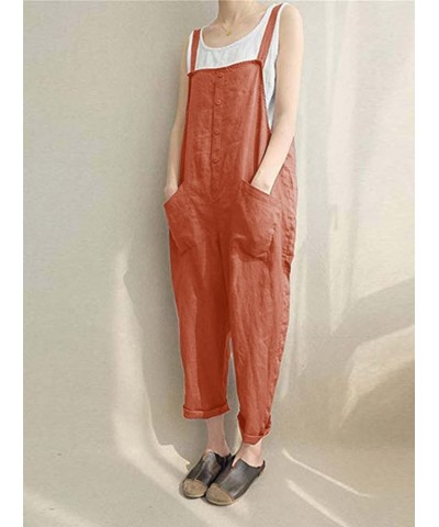 Women's Baggy Plus Size Overalls Jumpsuits Wide Leg Harem Pants Casual Rompers Kn-brick Red $14.00 Overalls