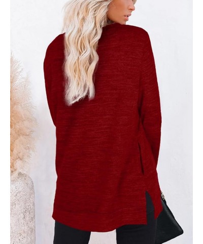 Women Long Sleeve Shirts Basic Tops Tunic Pockets Solid Color Sweatshirt Khaki S 118-red $18.69 Tops