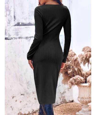 Women's Sexy V Neck Knit Bodycon Dress Long Sleeve Slim Fit Split Casual Sweater Midi Dress Black $11.99 Dresses