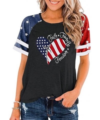 American Flag Stars Stripes Shirts for Women 4th of July Patriotic Shirt Cute Graphic Blouse USA Flag Tops Summer Tee Dark-gr...