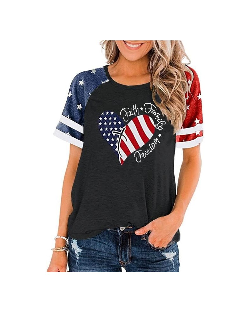 American Flag Stars Stripes Shirts for Women 4th of July Patriotic Shirt Cute Graphic Blouse USA Flag Tops Summer Tee Dark-gr...