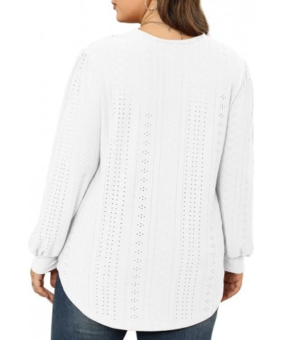 Womens-Plus-Size-Tops Lace V Neck Shirts Casual Lantern Long Sleeve Tunics XL-5XL 10_white $14.40 Tops