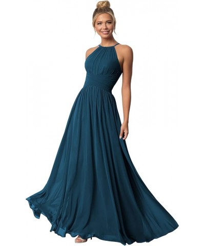 Chiffon Halter Bridesmaid Dresses for Wedding Long Spaghetti Straps A Line Formal Evening Prom Party Gown Teal $23.52 Dresses