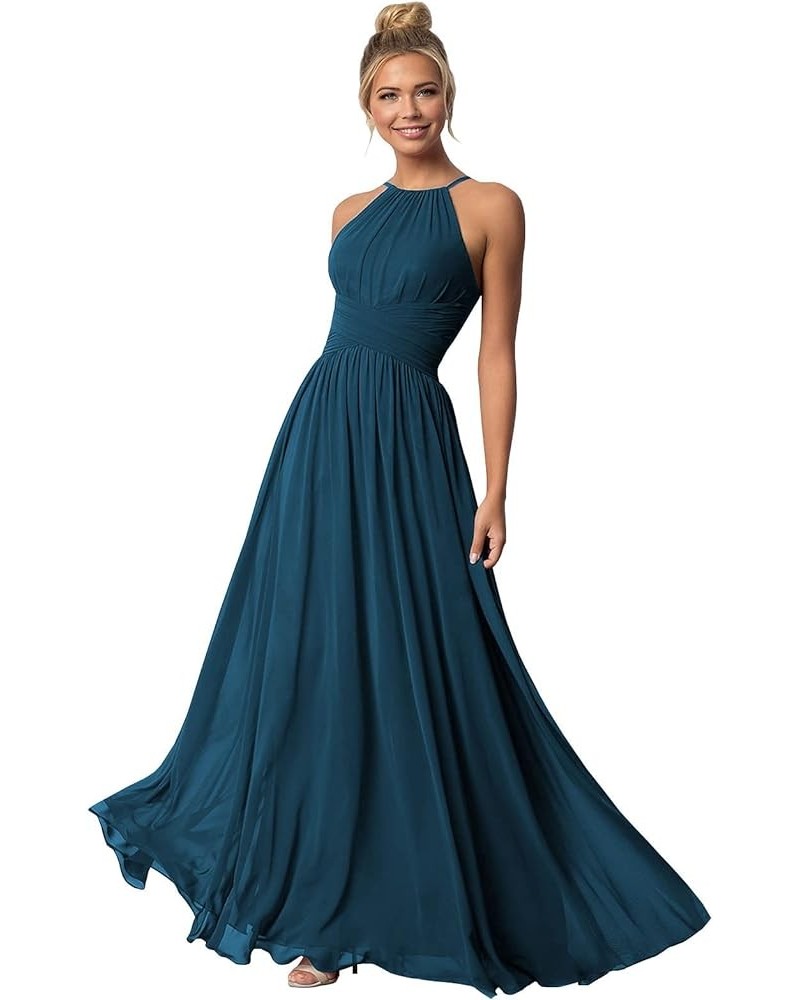 Chiffon Halter Bridesmaid Dresses for Wedding Long Spaghetti Straps A Line Formal Evening Prom Party Gown Teal $23.52 Dresses