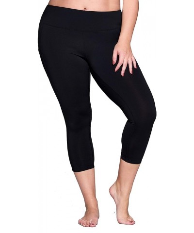 Women's Plus Size High Waist 7/8 Compression Workout Leggings with Pocket 27" Inseam Capris_ Black/Black Stitches $14.61 Acti...