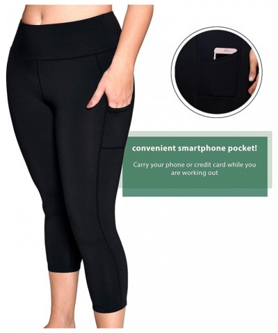 Women's Plus Size High Waist 7/8 Compression Workout Leggings with Pocket 27" Inseam Capris_ Black/Black Stitches $14.61 Acti...