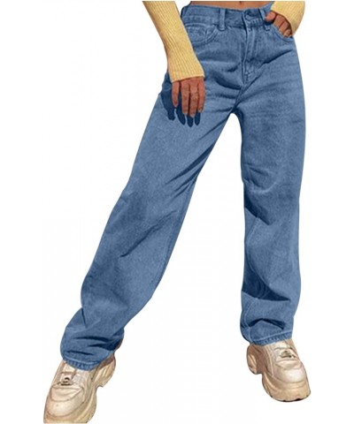 Womans Jeans, Womens Casual Jeans Distressed Pocket Blue Jeans Straight Wide Leg Denim Pants Ta5-blue $11.95 Jeans