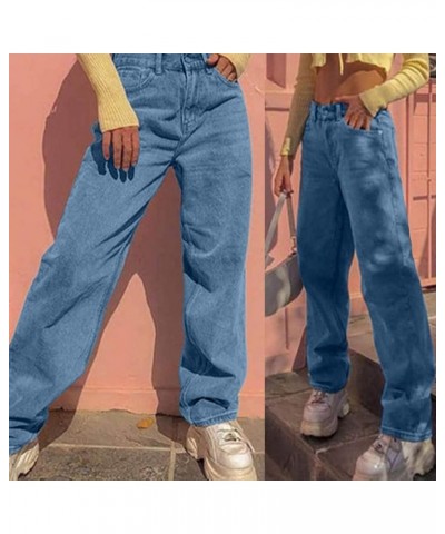 Womans Jeans, Womens Casual Jeans Distressed Pocket Blue Jeans Straight Wide Leg Denim Pants Ta5-blue $11.95 Jeans