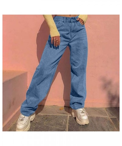 Womans Jeans, Womens Casual Jeans Distressed Pocket Blue Jeans Straight Wide Leg Denim Pants Ta5-blue $11.95 Jeans