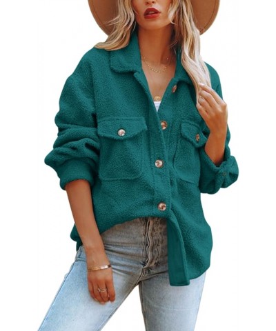 Womens Oversized Fleece Jakcets Button Down Sherpa Shacket Fuzzy Coats Casual Warm Teddy Outwear with Pockets A-teal $19.74 J...