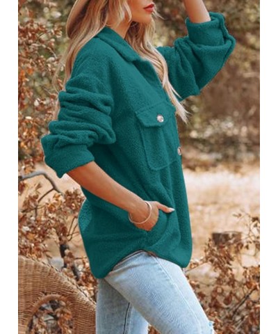 Womens Oversized Fleece Jakcets Button Down Sherpa Shacket Fuzzy Coats Casual Warm Teddy Outwear with Pockets A-teal $19.74 J...