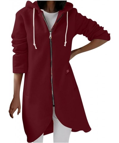 Women Zip Up Hoodies Zipper Long Hooded Jackets Solid Casual Tunic Sweatshirt Trendy Winter Outfits Clothes 2023 J012-wine $1...