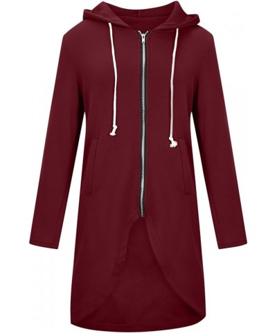 Women Zip Up Hoodies Zipper Long Hooded Jackets Solid Casual Tunic Sweatshirt Trendy Winter Outfits Clothes 2023 J012-wine $1...