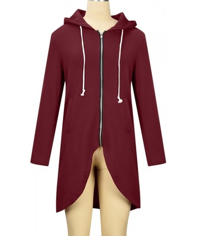 Women Zip Up Hoodies Zipper Long Hooded Jackets Solid Casual Tunic Sweatshirt Trendy Winter Outfits Clothes 2023 J012-wine $1...