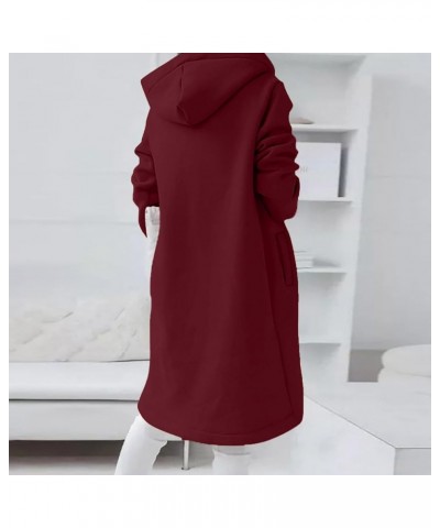 Women Zip Up Hoodies Zipper Long Hooded Jackets Solid Casual Tunic Sweatshirt Trendy Winter Outfits Clothes 2023 J012-wine $1...