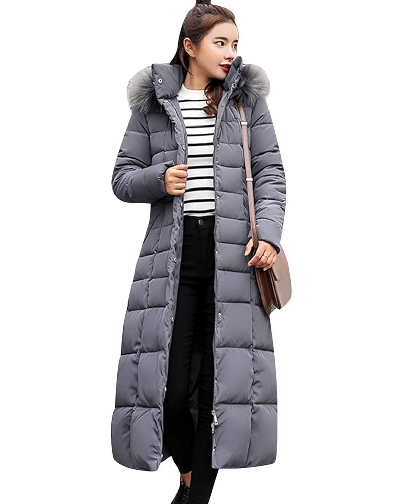 Women's Winter Hooded Long Coat Warm Puffer Jacket with Faux Fur Trim Gray $24.48 Jackets