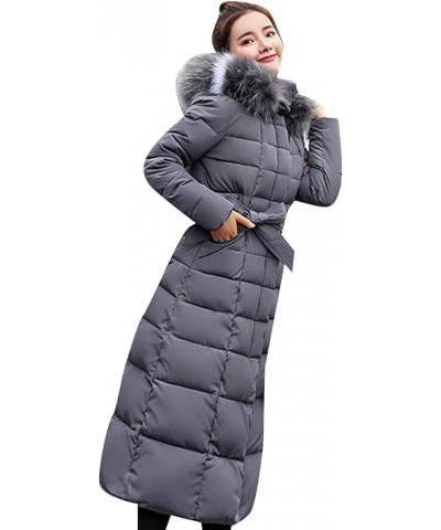 Women's Winter Hooded Long Coat Warm Puffer Jacket with Faux Fur Trim Gray $24.48 Jackets