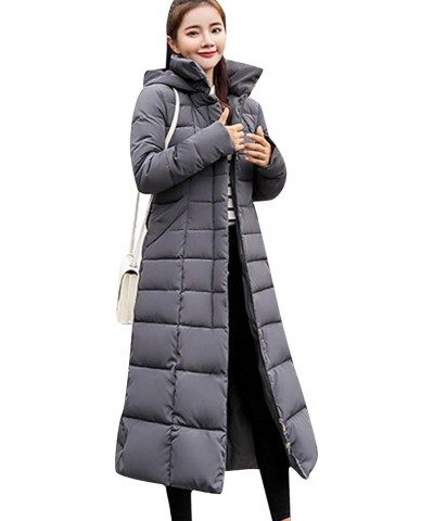 Women's Winter Hooded Long Coat Warm Puffer Jacket with Faux Fur Trim Gray $24.48 Jackets