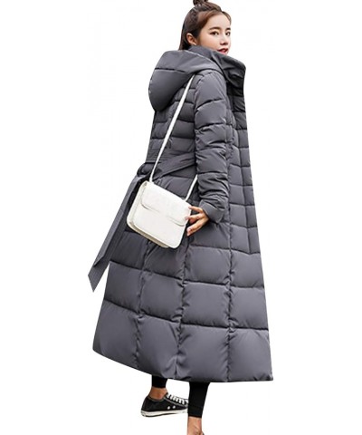 Women's Winter Hooded Long Coat Warm Puffer Jacket with Faux Fur Trim Gray $24.48 Jackets