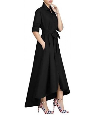 Women Long Sleeve Loose Elegant Maxi Dress Button Down Up Shirt Long Dress with Pockets and Belts Black $26.95 Dresses