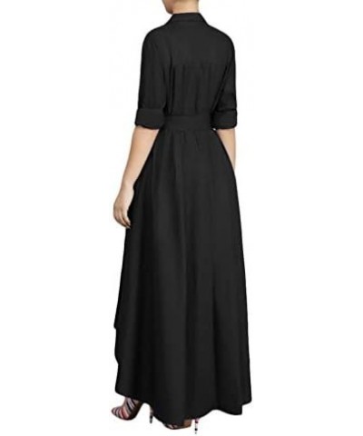 Women Long Sleeve Loose Elegant Maxi Dress Button Down Up Shirt Long Dress with Pockets and Belts Black $26.95 Dresses