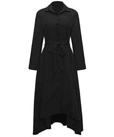 Women Long Sleeve Loose Elegant Maxi Dress Button Down Up Shirt Long Dress with Pockets and Belts Black $26.95 Dresses